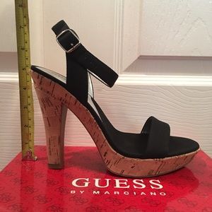 Brand New Guess Strappy Fabric Cork Heels